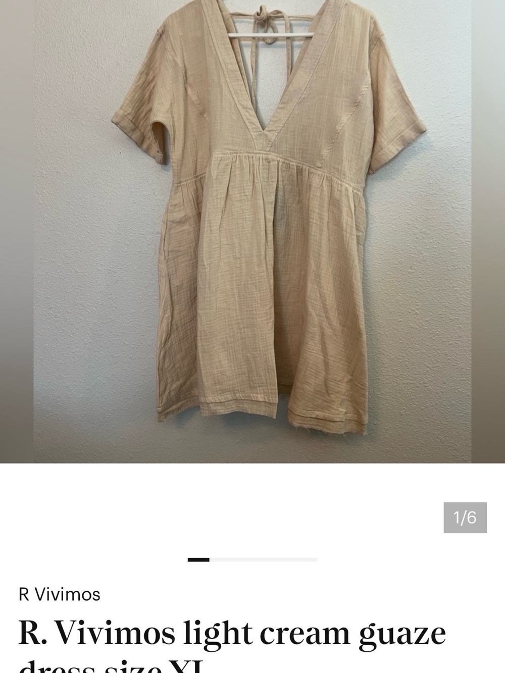 R. Vivimos Cream Gauze Tunic Top with V-Neck